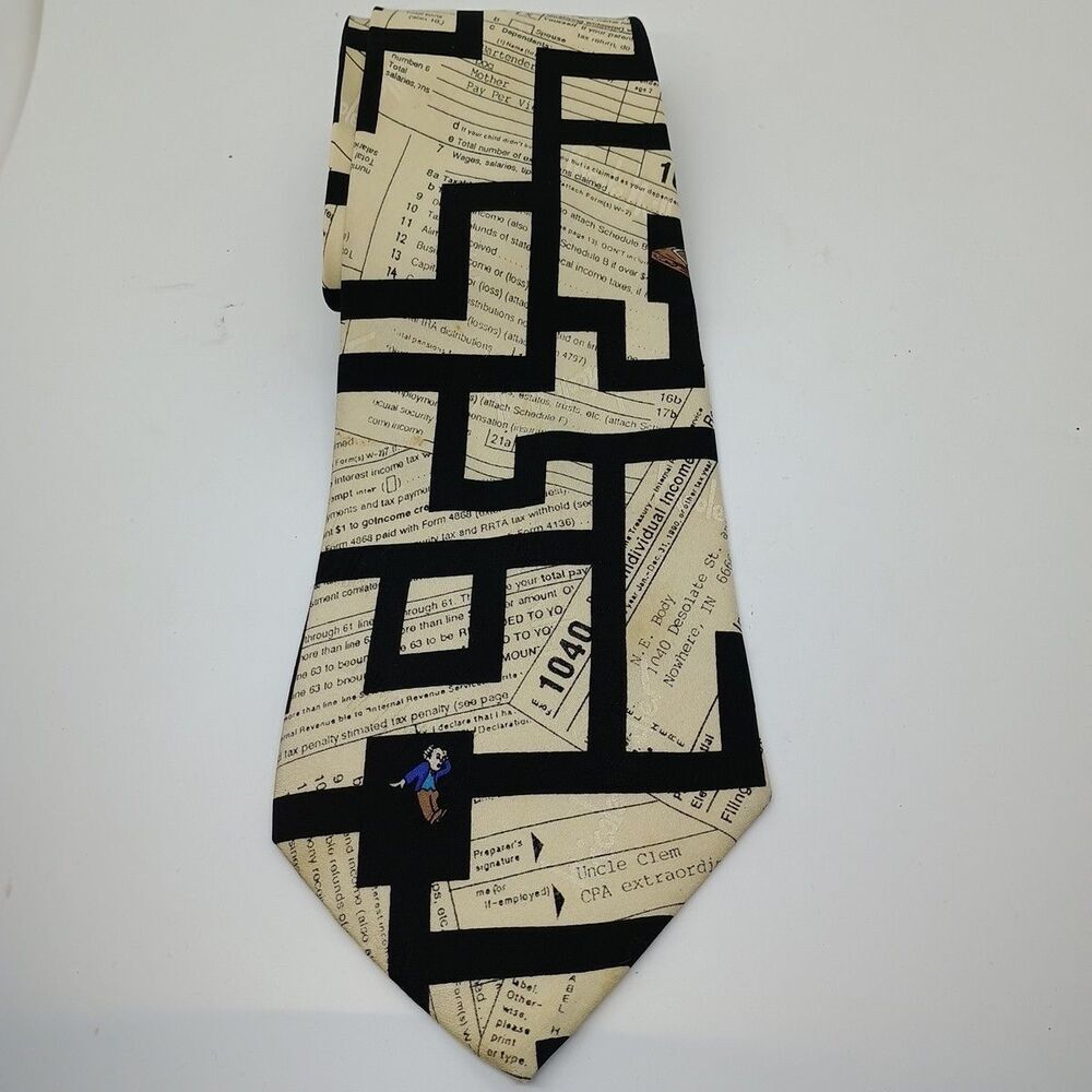 Vintage 90s Nicole Miller Mens Tie 100% Silk CPA Tax Form Returns 56x4 Hand Sewn
